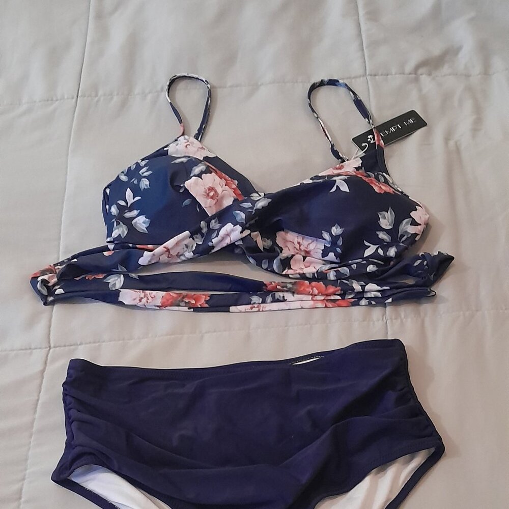 Tempt Me Womens Two-Piece Bikini High Waist Blue L - Picture 2 of 5